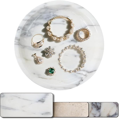 Amaauto Natural Marble Jewelry Tray 5.5", Trinket Dish for Ring Earring, Gift for Woman Daugther (Arabescato Calacatta)