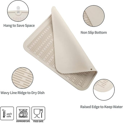 Silicone Dish Drying Mat for Multiple Usage,Easy clean,Eco-friendly,Heat-resistant Silicone Mat for Kitchen Counter or Sink,Refrigerator or Drawer Liner Tapioca 2XL 24 inches x 18 inches