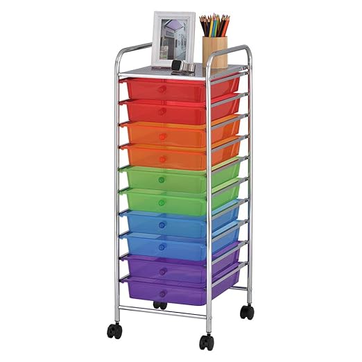 ECR4Kids 10-Drawer Value Mobile Oraganizer, Storage Cart, Assorted