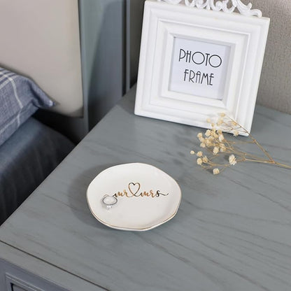 VINCOMIC Mr.& Mrs Wedding Ring Dish-Jewelry Dish Tray-Ceramic White