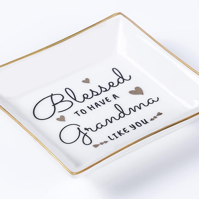 Piudee Grandma Birthday Gifts from Granddaughter Grandson, Gift for Grandma Jewelry Ring Dish Blessed to have a grandma like you, Mother's Day Christmas Valentines Day Gifts for Grandma Nana