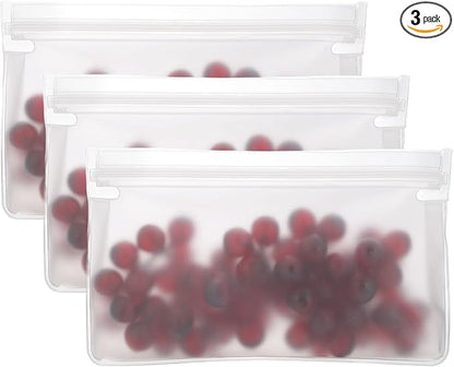 PATIKIL 11"x2"x10.6" Reusable Freezer Bag, 3 Pcs Leakproof Zip Food Storage Stand Up Bags Fridge Snack Vegetable Fruit Ice Container for Long-Lasting Freshness, Transparent