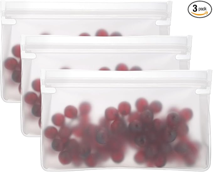 PATIKIL 8.7"x2"x5.3" Reusable Freezer Bag, 3 Pcs Leakproof Zip Food Storage Stand Up Bags Fridge Snack Vegetable Fruit Ice Container for Long-Lasting Freshness, Transparent