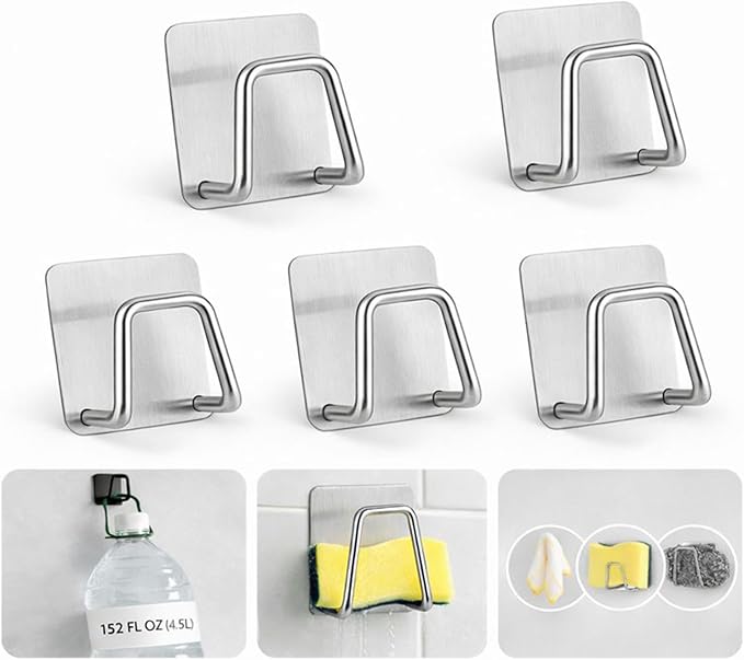 WOOFBRITE 5-Pack Adhesive Sponge Holder for Kitchen Sink Caddy Accessories， SUS304 Stainless Steel, Quick Drying