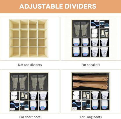 Shoe Organzier for Cloest - Fits up to 16 Pairs Shoe Storage Box,Adjustable shoe Bin with Pop-Up dividers, Space Saver shoes Box organizer with Clear Dust Cover,Foldable shoe Cubby Storage Containers