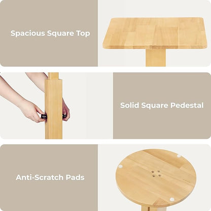 Behomes Aurin Solid Wood Nightstand, Modern Side Table with Adjustable Height, Couch End Table, Accent Bedside Table for Bedroom, Living Room, Square Top, Natural