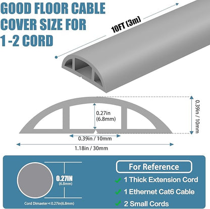 Floor Cord Covers for Wires 10FT Cable Hider Wire Cover Self Adhesive Cord Hider Floor for Offices, Homes, Workshops, Warehouses Cable Cavity 0.39" W x 0.27" H