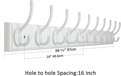 WEBI Coat Rack Wall Mount,10 Hooks,38 1/4" Long,Coat Hooks Wall Mounted,Bamboo Coat Hanger Wall Hook Rack,Jacket Hooks for Hanging Coats,Clothes,White,2 Packs