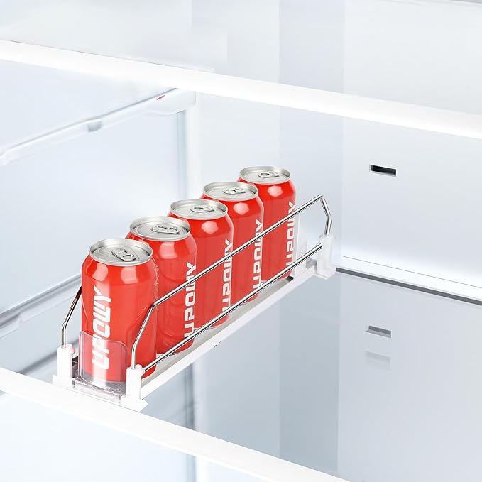 Drink Organizer for Fridge Soda Can Organizer Fridge Dispenser for Refrigerator,Organizer Refrigerator Organizers and Storage Water Bottle Organizer,White 1 Row