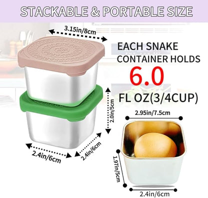 HTEVW 6Pack 6oz Stainless Steel Snack Containers for Kids, Easy Open Leak Proof Metal Toddler Snack Containers with Silicone Lids, Stackable Metal Toddler Lunch Box for School-U.S.Design Patent