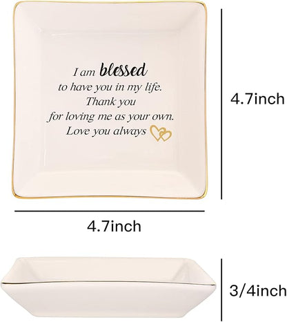 RUIMIC Mothers Day Birthday Gifts for StepMom Bonus Mom,Mother in Law Gift-Ceramic Ring Dish, Jewelry Tray, I am Blessed to Have You in My Life,Thank You for Loving Me as You Own…