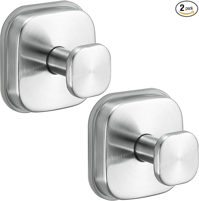 Fenas No-Drill Reusable Suction Cup Hooks, 2-Pack Brushed Nickel – Towel, Robe, Loofah, Coat Hook for Glass, Mirror, Tile, Shower, Bathroom, Kitchen & Metal (Smooth, Non-Porous Surfaces)