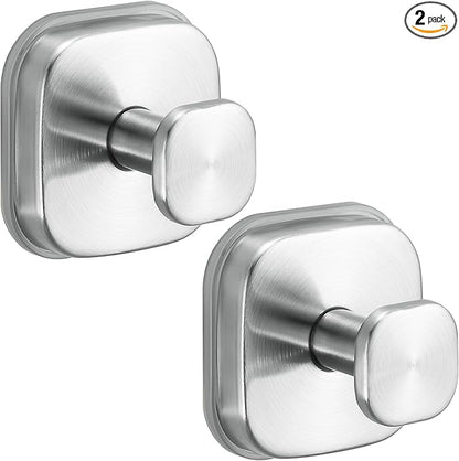 Fenas No-Drill Reusable Suction Cup Hooks, 2-Pack Brushed Nickel – Towel, Robe, Loofah, Coat Hook for Glass, Mirror, Tile, Shower, Bathroom, Kitchen & Metal (Smooth, Non-Porous Surfaces)