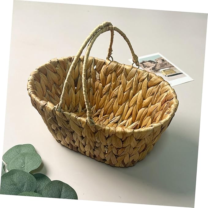 Woven Fruit Basket Stair Basket Pantry Organizer Boho Decor Handle Swing Storage