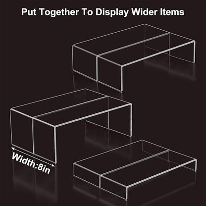 Acrylic Display Riser Stand,5mm Thickness,12'' Length Tier Display Stands, Thickened to 0.2''(5mm) Acrylic Shelf Risers for Perfume Display,Risers for Buffet Table,Cupcake Stand,Pop Figurines,Tumbler,Food,6Pcs