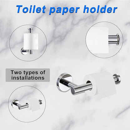 Cilee 10 Piece Chrome Bathroom Accessories Set, 24inch Polished Chrome Towel Bar Ring+Toilet Paper Holder+ Robe Towel Hook SUS304 Stainless Steel Bathroon Hardware Set