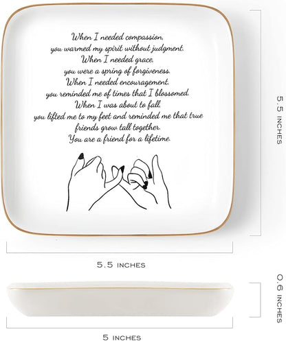 PUDDING CABIN Friend Birthday Gifts for Women Ring Trinket Dish You are Friends for a Lifetime Inspirational Friendship Gifts for Women Sister Her BFF Bestie Coworkers Female