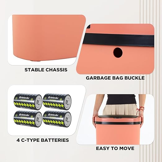 BestOffice | 13 Gallon Plastic Trash Can with Lid | Pink | Automatic Touchless Garbage Can | Odor Control | Modern Oval Design | Easy to Clean | Fits Any Kitchen, Bathroom, Office or Home