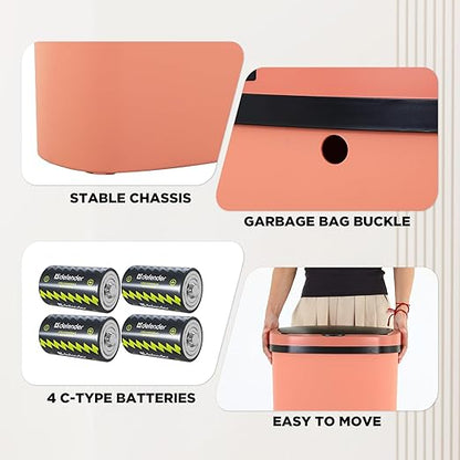 BestOffice | 13 Gallon Plastic Trash Can with Lid | Pink | Automatic Touchless Garbage Can | Odor Control | Modern Oval Design | Easy to Clean | Fits Any Kitchen, Bathroom, Office or Home