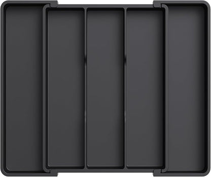 Lifewit Utensil Organizer for Kitchen Drawers, Expandable Cooking Utensil Tray, Adjustable Cutlery Silverware Flatware Holder, Plastic Spatula Tools and Gadgets Storage Divider, Black, 11"-18" x 14"