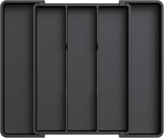Lifewit Utensil Organizer for Kitchen Drawers, Expandable Cooking Utensil Tray, Adjustable Cutlery Silverware Flatware Holder, Plastic Spatula Tools and Gadgets Storage Divider, Black, 11"-18" x 14"