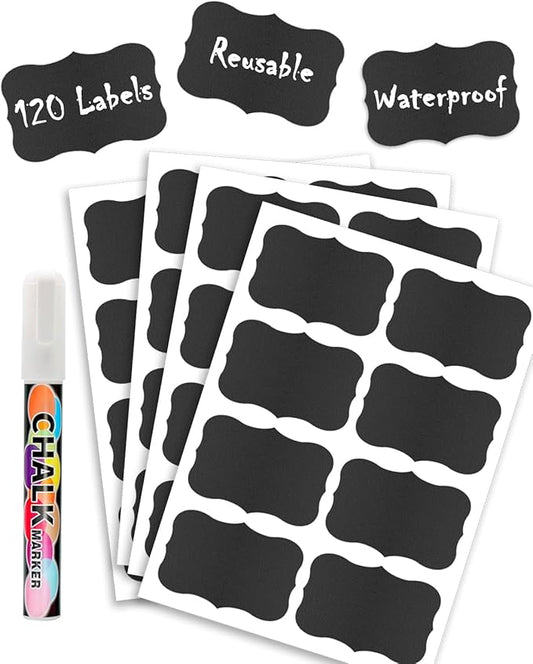 120pcs Chalkboard Labels for Jars, Removable Stickers with Chalk Marker Pen