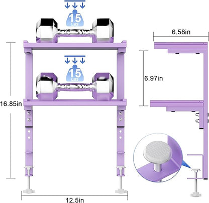 Spacrea clamp on Desk Shelf, 2 Tier Office Desk Shelves Organizer, Wood Desktop Supplies Storage Rack, Desk Organizers and Accessories (Purple)