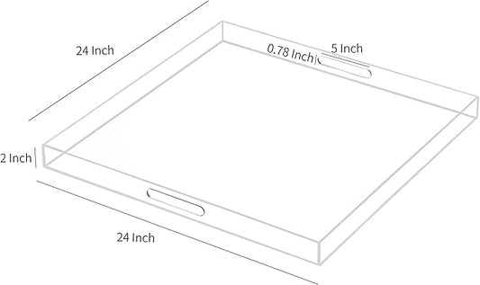 Oversize Extra Large King Size Bed Tray for Eating Big Clear Acrylic Serving Tray with Handles 24x24 Inch -Spill Proof- Decorative Countertop Organizer for Ottoman,Bed,Party, Butler Tray
