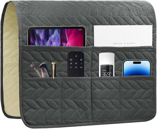 HADEEONG Sofa Armrest Organizer Arm Chair Caddy for Recliner, Remote Control Holder for Recliner, Non-Slip Armchair Caddy with 6 Pockets Storage for Magazine, Tablet, Phone, Dark Grey