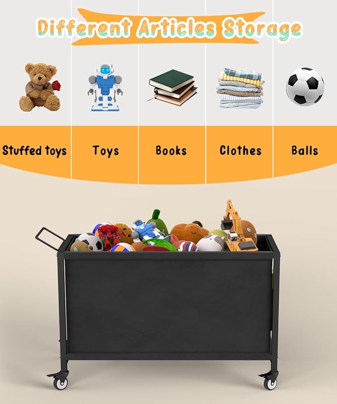 100L Large Kids Toy Box with Wheels, Toy Chest Storage Organizer for Toddlers, Boys, Girls, Toy Storage Bin for Stuffed Animals, PlayRoom, Bedroom, Nursery, Living Room, Black
