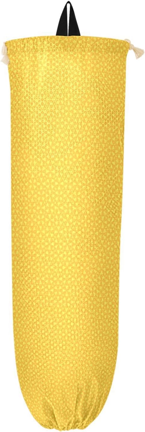 1 PC Plastic Bag Holder Wall Mount Grocery Bag Holder Shopping Bag Trash Bag Storage Organizer Dispenser for Kitchen Closet 22 x 9 Inch Geometric Yellow