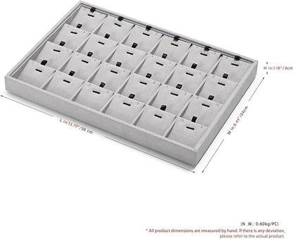24 Grids Necklace Tray Jewelry Display Tray Necklace Holder Organizer for Drawers With Removable Jewelery Cards Pendant Bracelet Storage Holder (Grey
