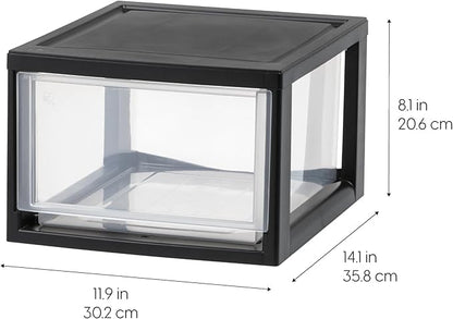 IRIS USA 14.5 Qt. Plastic Drawer Storage Organizer Stacking Drawers, 3-Pack, Stackable Unit with Sliding Drawer for Clothes Bedroom Kitchen Under Sink Pantry Craft Room Bathroom Dorm Office, Black