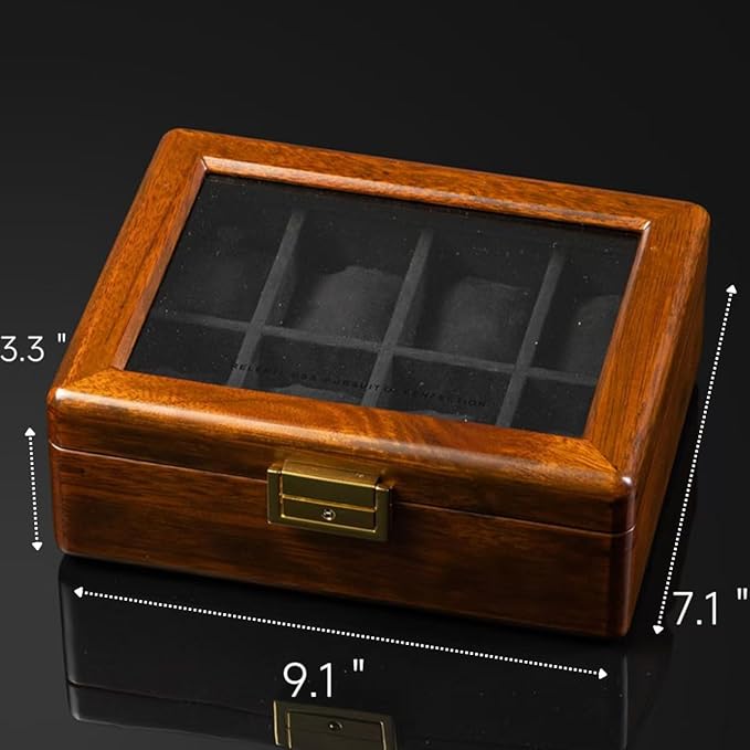 Bescott Solid Wood Watch Box 8 Slots With Glass Lid Walnut Collection Case For Men Women Luxury Wooden Display Organizer Storage Holder
