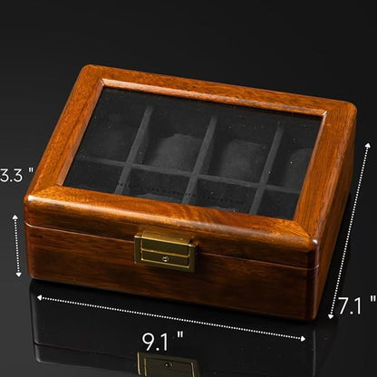 Bescott Solid Wood Watch Box 8 Slots With Glass Lid Walnut Collection Case For Men Women Luxury Wooden Display Organizer Storage Holder