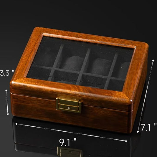 Bescott Solid Wood Watch Box 8 Slots With Glass Lid Walnut Collection Case For Men Women Luxury Wooden Display Organizer Storage Holder