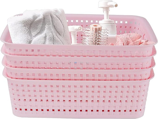 8 Pack Small Pantry Organization and Storage Bins - Household Organizers for Laundry Room, Bathrooms, Bedrooms, Kitchens, Cabinets, Countertops, Under Sink or On Shelves (Pink)
