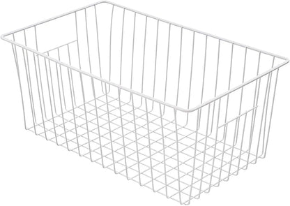Large Wire Storage Baskets Freezer Organizer Baskets, Farmhouse Metal Wire Baskets Bins, Household Storage Basket with Handles for Kitchen, Cabinets, Pantry, 4 Packs (16" (L) x 9.8 (W) x 7" (H))