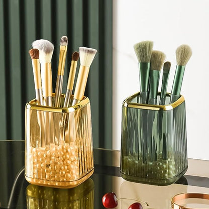 Acrylic Pen Holder, Cute Clear Desk Organizer for Pencils, Makeup Brushes Toothbrushes Storage Cup with Striped Design for Vanity Bathroom
