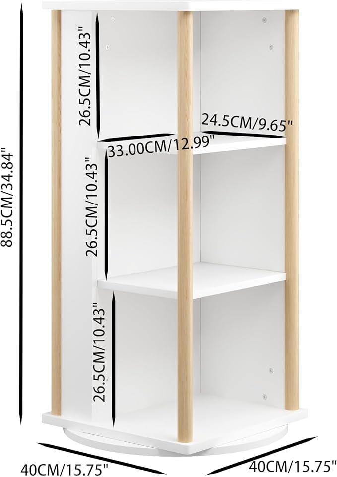 Kids Rotating Bookshelf, 360° Spinning Bookcase with Chalkboard, 3 Tier Wooden Toy Storage Shelf & Picture Book Organizer for Toddlers Nursery Playroom Bedroom, White & Natural