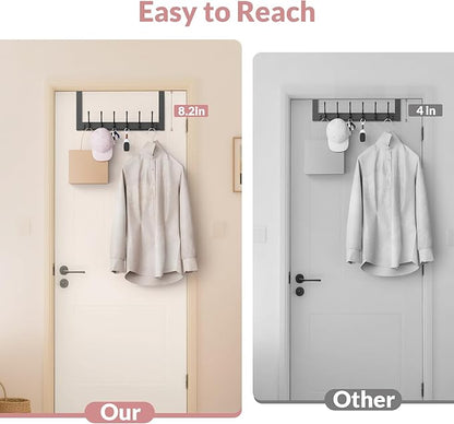 BAKON Over The Door Towel Rack with 6 Hooks, Heavy Duty Over Door Hooks for Hanging Clothes Coat Hat Jacket, Door Hanger Home Organizer for Bathroom Closet Bedroom Kitchen (1, Black)