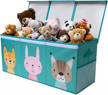 Extra Large Toy Storage Organizer with Lid - Sturdy, Collapsible Toy Chest Storage Box with Cute Design - Toys Bin with Dividers for Kids, Boys, Girls, Nursery, Bedroom, Play room 37"x16"x14"