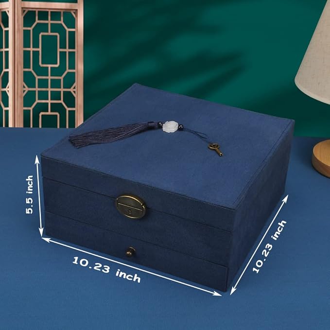 Jewelry Organizer 5 Layers Velvet Square Jewelry Box Women Necklace Ear studs Display Bangles Large Jewelry Storage Case Drawer GY306 (Navy)