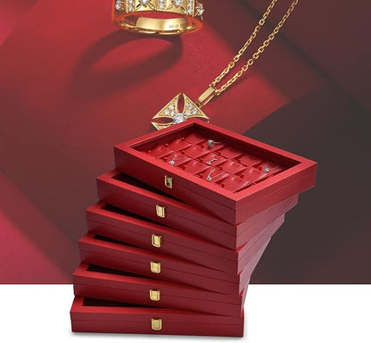 Oirlv Luxury Leather Necklace Tray with 24 Grid Removable Jewelry Cards Jewelry Organizer Box with Transparent Acrylic Lid Necklace Pendant Display Case