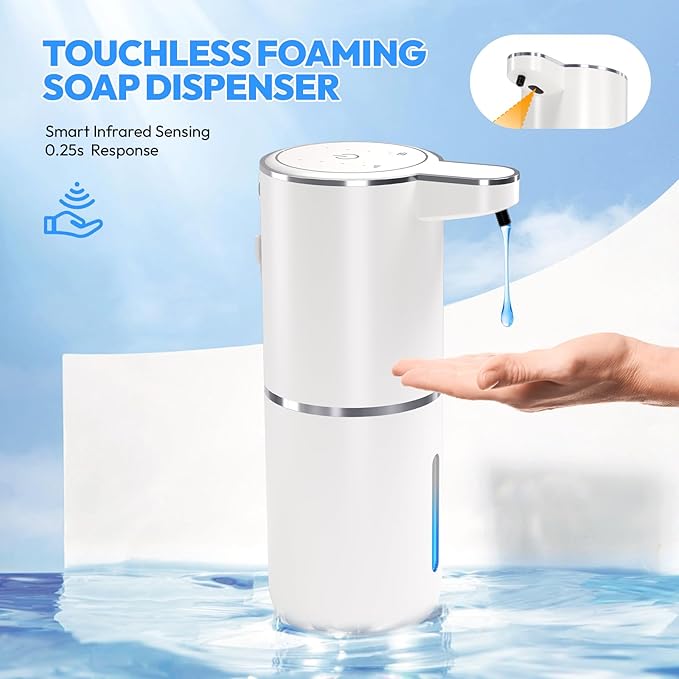 MTYGK Automatic Soap Dispenser Touchless,Liquid Hand Soap Dispenser 12.8oz USB 4levels Adjustable Dispenser Electric Wall Mounted Smart for Bathroom and Kitchen Dish Soap，Easy for Toddlers(White)