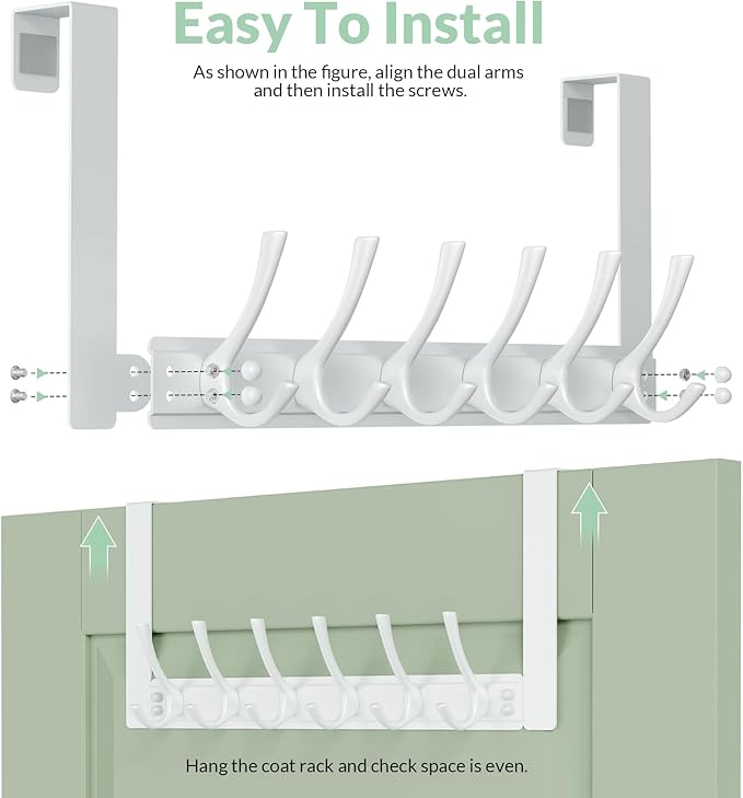 WLCSNG Over The Door Hooks with 6 Hooks for Hanging-Space-Saving,Over The Door Hanger,Over The Door Towel Rack,Towel Hanger for Bathroom,Guaranteed Quality & Compressed Packaging. (1, White)