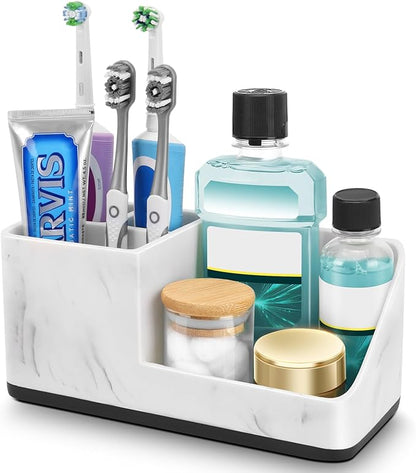 PARKMANI Marble Bathroom Counter Organizer, Kids Electric Toothbrush and Toothpaste Holders for Bathroom Organizers and Storage (Marble)