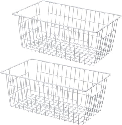 Wire Storage Basket Freezer Organizer Bins Refrigerator Organization Storage Baskets with Handles for Pantry, Freezer, Laundry Room, Closets, Garage, Office, Bathroom, Set of 2
