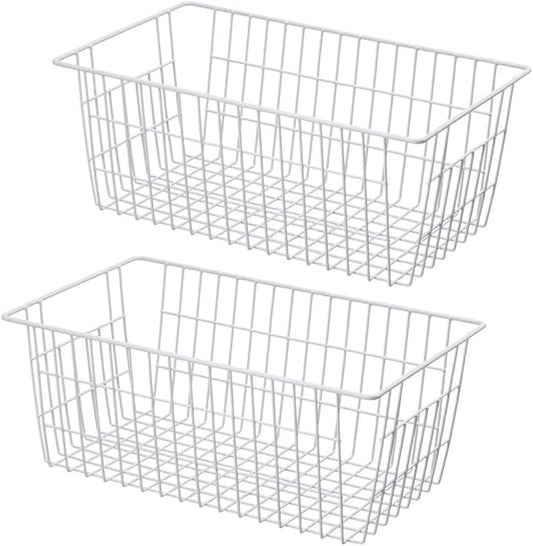 Wire Storage Basket Freezer Organizer Bins Refrigerator Organization Storage Baskets with Handles for Pantry, Freezer, Laundry Room, Closets, Garage, Office, Bathroom, Set of 2