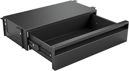 POPMOON 16 Inch Under Desk Drawer,Adjustable Height,Under Desk Drawer Slide Out, Metal Storage Drawer with Cable Management for Office & Home,Matte Black